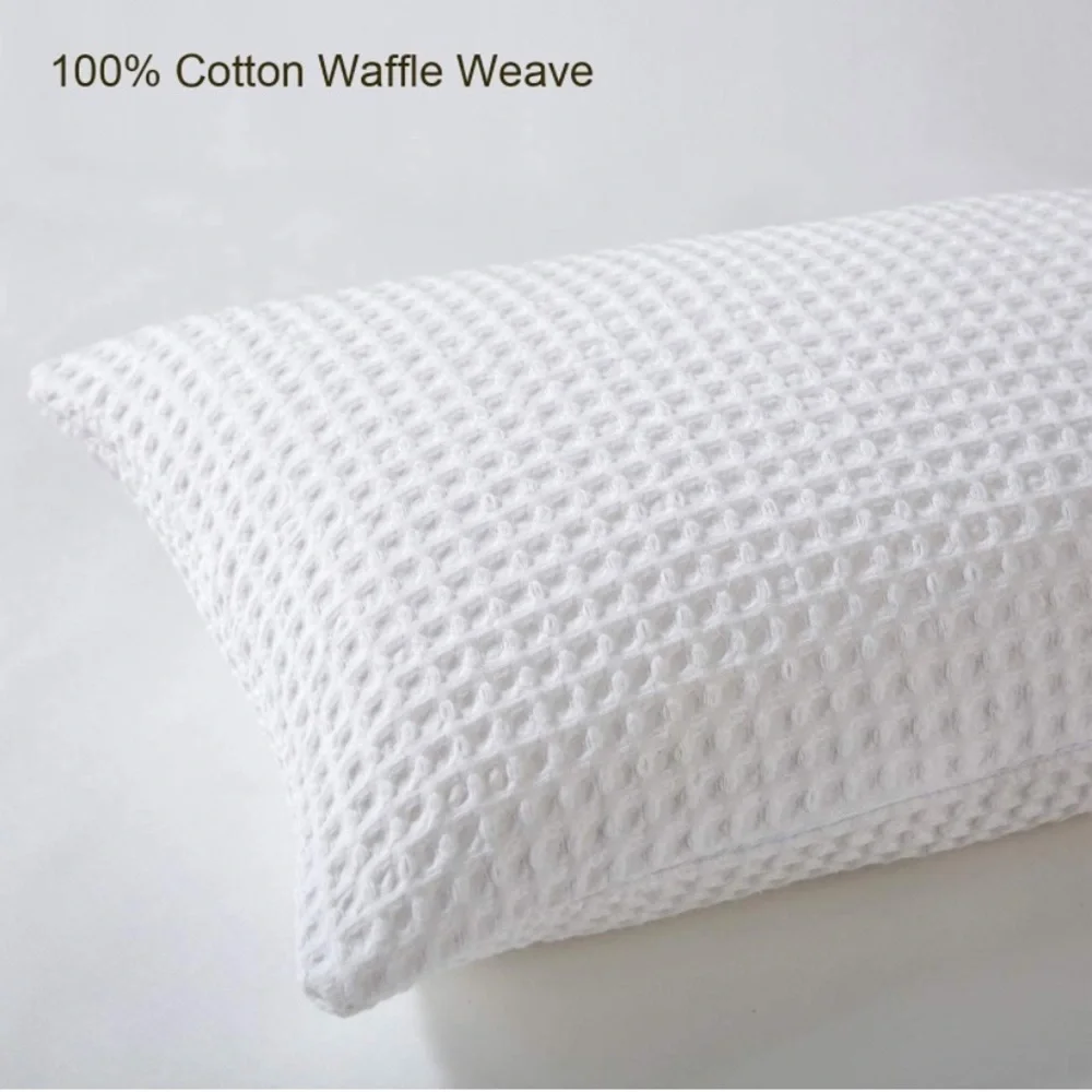 Luxury Home | Coastal Chic Bright White Waffle Knit Lumbar Throw Pillow Covers